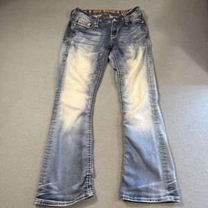 Rock revival July mid riseWOMENS 28  curvy bootcut jeans THICK STITCH WHISKERING